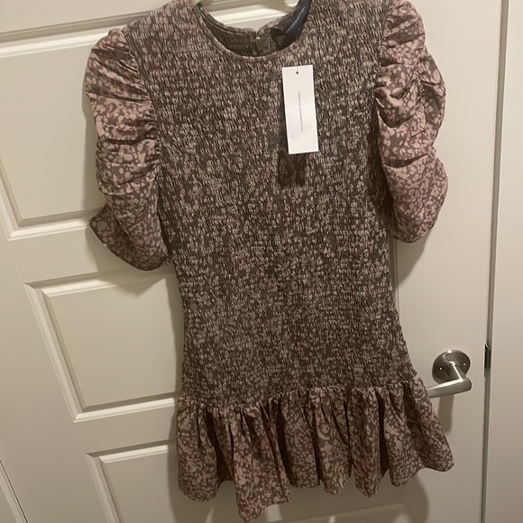 NWT French Connection Erika Drape Printed Smock Dress in Khaki, Size Small - Picture 6 of 7